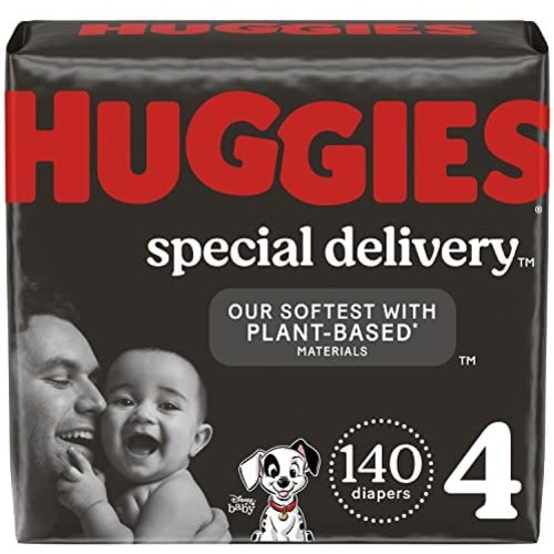 Hypoallergenic Baby Diapers Size 4 (22-37 lbs), Huggies Special Delivery, Fragrance Free, Safe for Sensitive Skin, 140 Ct
