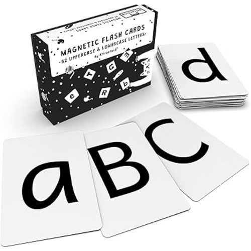 Magnetic Big Alphabet ABC Flash Cards - 52 Sturdy Uppercase & Lowercase Large Letters, Black - for Classroom Teachers, Homeschool, ESL, Kids and Adults