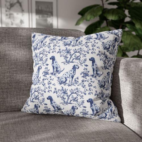 German Shorthaired Pointer Toile Pillow Cover, GSP French Blue Toile de Jouy Pillow Gifts, Dog Chinoiserie French Country Cushion Cover