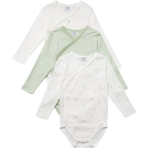 Stellou & friends Newborn, Baby and Toddler Unisex Long-Sleeve Crossbody Kimono Bodysuit for Boys & Girls, Pack of 3