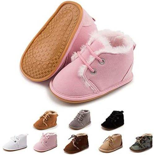 Baby Unisex Warm Snow Boots Newborn Leather Fur Lace Up Ankle Anti-Slip Rubber Texture Sole Toddler Prewalker Winter Crib Shoes