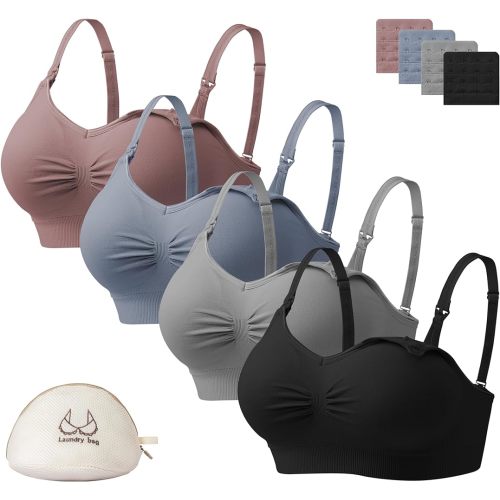 Angelhood Nursing Bra for Breastfeeding with Removable Bra Pads Seamless Nursing Bra with Support, Pack of 4
