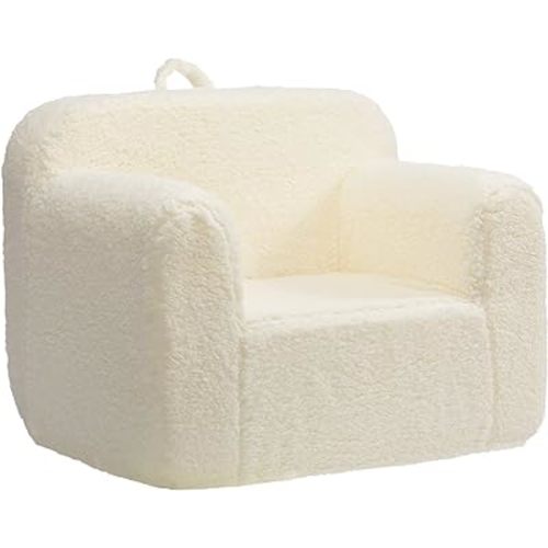 ALIMORDEN Kids Ultra-Soft Snuggle Foam Filled Chair, Toddler Cuddly Sherpa Reading Couch for Boys and Girls, Cream