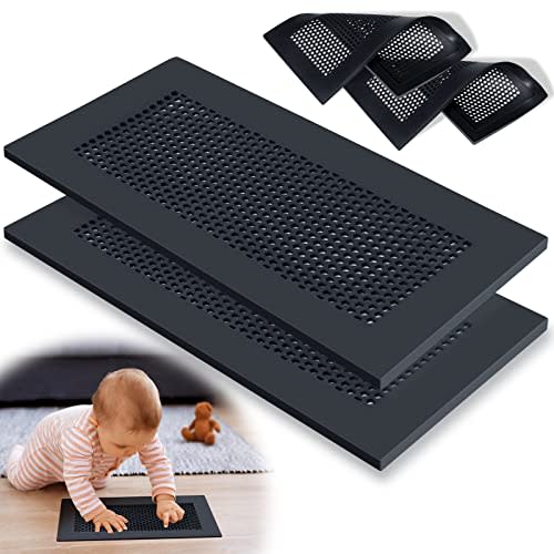 Orzbow Baby Proofing Soft Silicone Vent Cover for Home Wall/Ceiling/Floor Register,Child Proof Floor Air Vent Deflector Cover,Catches Debris Hair & Prevents Creepy Crawlies,Easy Install, Black,2 Pack