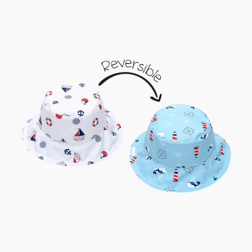 FlapJackKids Patterned Sun Hat - Nautical, XS (0-6 Months)