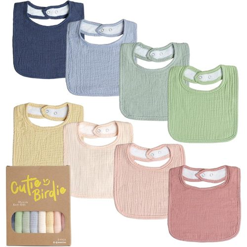8-Pack Muslin Baby Bibs - Ultra-Absorbent, Soft Cotton Bibs for Drooling and Teething for Boys and Girls, Machine Washable