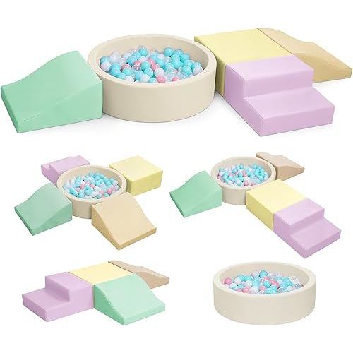 Foam Climbing Blocks for Toddler: with 4-Piece PU Leather Climbing Toys and a Ball Pit - Foam Ball Pit for Toddlers - Climbing Toys Indoor for Kids Crawling (Yellow Climbing Blocks)