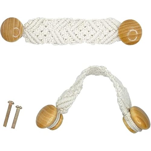 2 Pack Bohemian Style Rope Knobs Door Handle Rope Knot Cabinet Drawer Cupboard Furniture Door Wooden Pulls Handles Drawer Pulls for Kitchen Cabinet Wardrobe Cupboard(B)