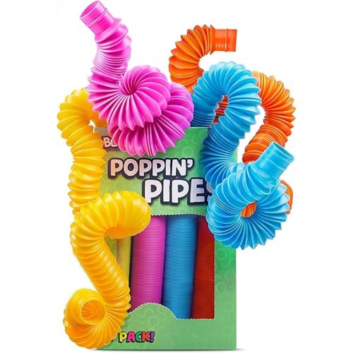 BUNMO Pop Tubes - Sensory Toys - Fidget Toys - Imaginative Play & Stimulating Creative Learning - Hours of Fun for Kids - Tons of Ways to Play - Non-Mouthable Toy 3+ - 4 Pack Large