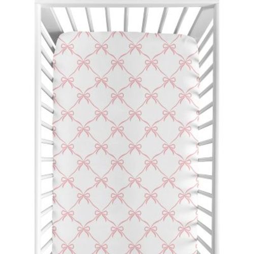 Sweet Jojo Designs Girl Baby Fitted Crib Sheet Ballerina And Ballet Bows Pink And White