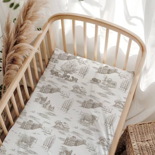 Farm Toile Crib Sheet Vintage Crib Bedding French Toile De Jouy Bedding Farm Nursery Toile Baby Standard Crib Fitted Sheet Vintage Bedding