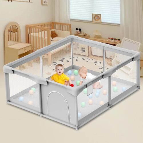 Baby Playpen for Toddler, Large Playpen for Babies 50" × 50" Baby Fence Playards, Kids Safety Play Pen Area for Indoor & Outdoor (Grey)