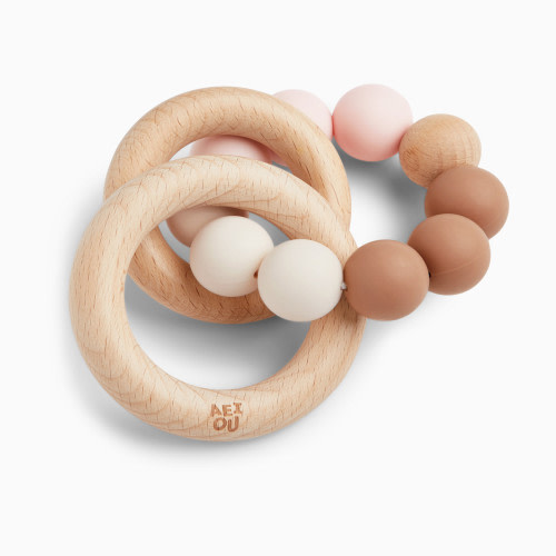 AEIOU Silicone & Wood Multi-Ring Teether - Petal Multi
