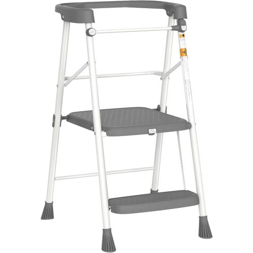 HBTower Kids 2 Steps Step Stool, Toddler Tower for Kitchen Counter Learning, Toddler Kitchen Stool Helper with Anti-Drop Safty Railing Kids Standing Folding Stepper(Gray)