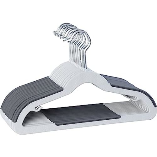 Finnhomy Extra Strong 30 Pack Plastic Hangers for Baby and Kids, Children Clothes Hangers with Non-Slip Pads, Great for Any Baby Clothes, Gray