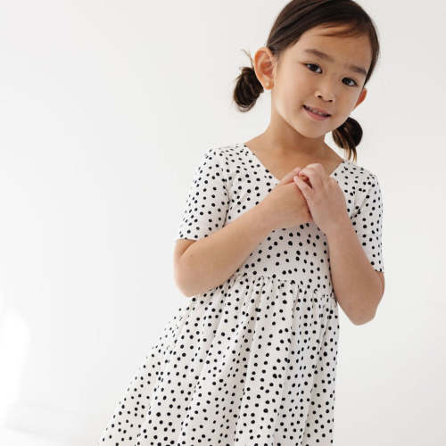 The Short Sleeve Ballet Dress in Ivory Dot – Alice + Ames