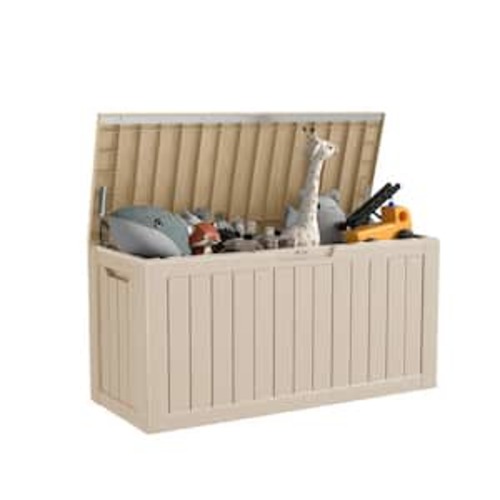 80 Gal.-Light Brown Resin Outdoor Storage Deck Box