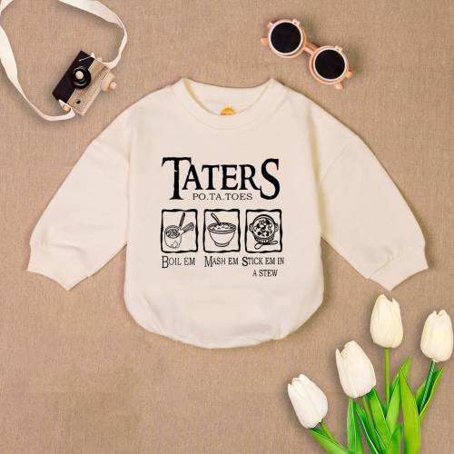 Taters Potatoes Baby Romper, Boho Natural Kids & Youth Tee, Pregnancy Announcement, Baby Announcement, Newborn Baby Gift