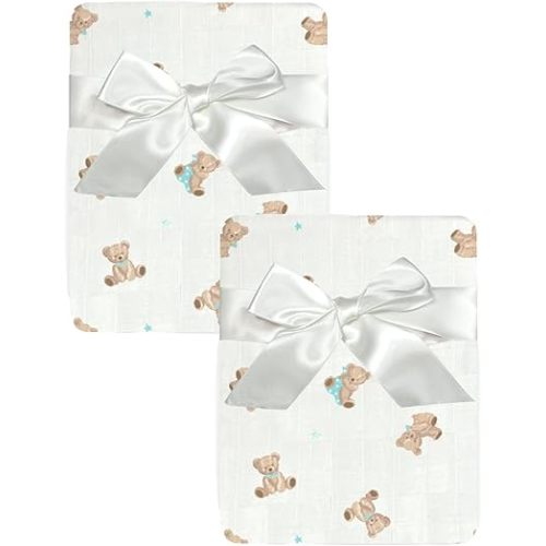 American Baby Company 2-Pack 100% Cotton Muslin Swaddle Blanket (47" x 47"), Soft, Breathable & Lightweight, Teddy Bear, Perfect for Swaddling, Travel and Gifting