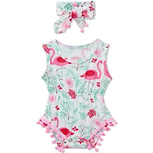 Baby Girl Clothes 0-24 Months Floral Sleeveless Newborn Romper Jumpsuit Outfit Set with Headband