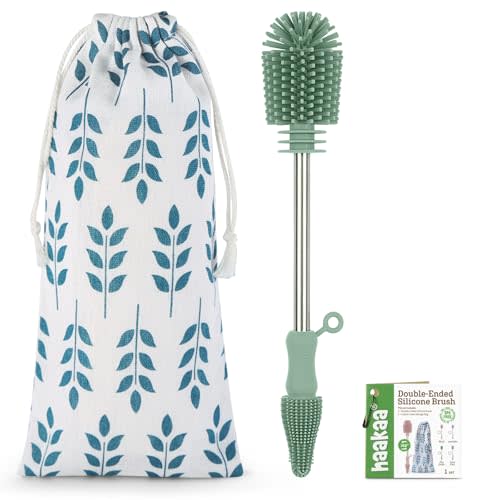 haakaa Cleaning Brush Silicone Bottle Brush Double-Ended Soft Silicone Bristles for Breast Pumps, Breast Milk Collectors, Baby Bottles, Teats, Breastmilk Storage Bags, Detachable - Pea Green-1pk