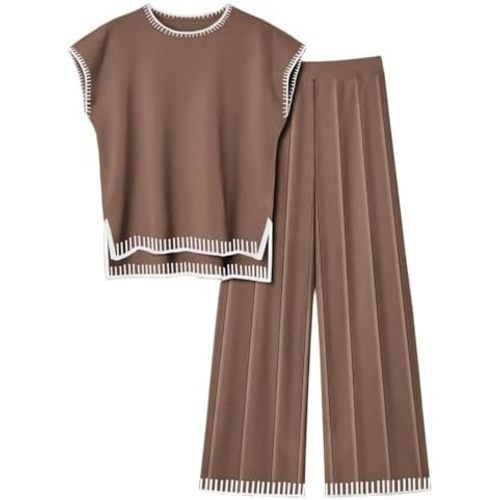 Ekouaer Womens Matching Sets Knit Sweater Sets 2 Pieces Outfits Pullover Tops Wide Legs Pants Lounge Set