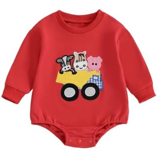 YINGISFITM Newborn Baby Boy Girl Clothes Truck Animal Bubble Romper Long Sleeve Onesie Fall Winter Infant Farm Outfits