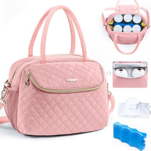 SFYBYHEART Breastmilk Cooler Travel Bag with 2pcs Wipes Dispensers and Ice Pack -Baby Bottle Cooler Bag for 6 Baby Bottles Up to 9 Ounce - Breast Pump Bag, Bottle bag for Daycare