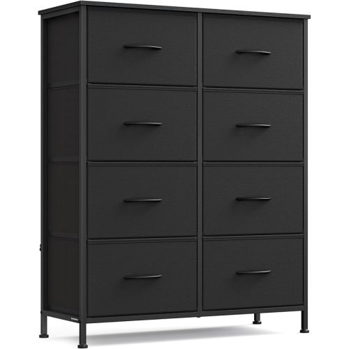 SONGMICS Dresser for Bedroom, Chest of Drawers, Steel, MDF, 8 Non-Woven Fabric Drawers, Storage Organizer Unit, Closet, Entryway, Ink Black and Ebony Black ULGS124B01S