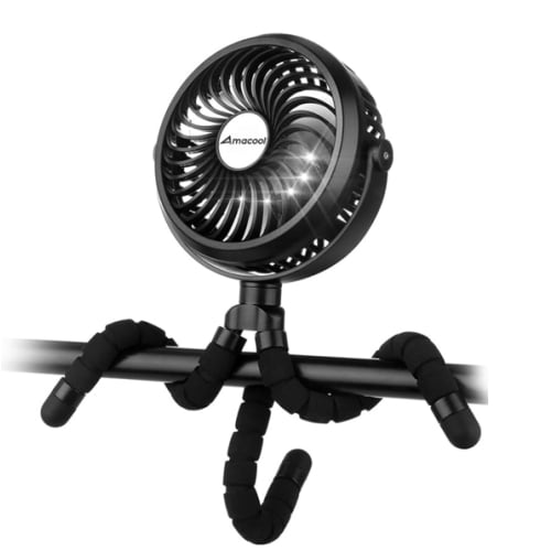 AMACOOL Battery Operated Stroller Fan Flexible Tripod Clip On Fan with 3 Speeds and Rotatable Handheld Personal Fan for Car Seat Crib Bike Treadmill (Pink)
