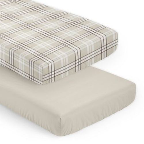 Sweet Jojo Designs Boy, Girl, Unisex/Gender Neutral Fitted Crib Sheets Set Gingham Plaid Taupe & Beige 2pc