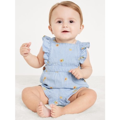 Ruffle-Trim Twill Shortalls for Baby