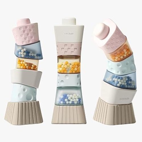 evoceler Stacking Toys for Toddlers 1-3,9° Stacking Blocks with 2 Rattles & Teethers, Soft Balance Learning Baby Toys 6-12 Months,Sensory Montessori Toy for 1 Year Old, Boys Girls Gift, 6 Block Sets