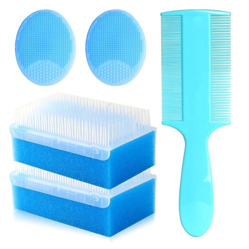 Cradle Cap Brush for Babies, 5Pcs Cradle Cap Treatment Set with Soft Bristle Brushes Silicone Scrubber Long Comb for Newborn Bathing Essentials Baby Brush and Comb Set (Blue)