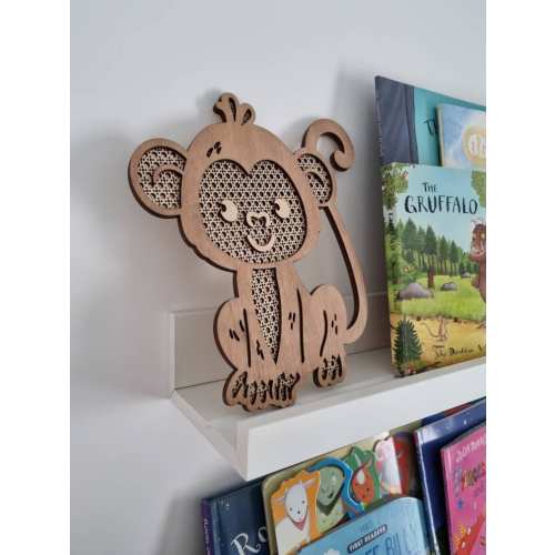 Wooden monkey nursery decor, safari nursery decor, wooden wall decor, babyshower gift, rattan wall decor, monkey shelf sitter, safari theme