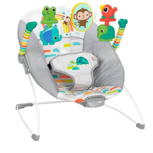 Bright Starts Playful Paradise Comfy Baby Bouncer Seat with Soothing Vibration and Toys, Unisex, 0-6 Months