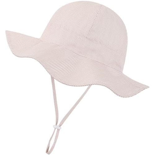 Baby Girl Sun Hat Summer Beach Hats with UPF 50+ Toddler Infant with Wide Brim Strap Outdoor Bucket Hat