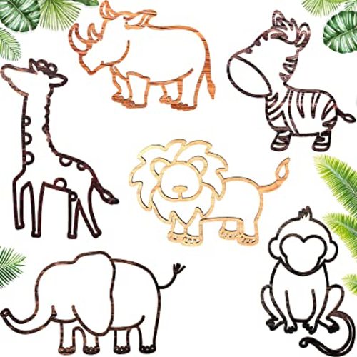 6 Pcs Jungle Animal Woodland Decor Wooden Woodland Animal Safari Nursery Wall Art Animal Theme Wall Decor for Baby Shower Gifts Bedroom Playroom Toddler Classroom Decorations (Jungle)