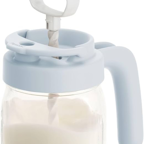 Papablic Glass Breastmilk Pitcher, Formula Mixing Pitcher with Mixing Handle Lid, Wide Mouth Mason Jar Mixer with Flip Locking Spout, Easy to Clean, BPA Free, Blue