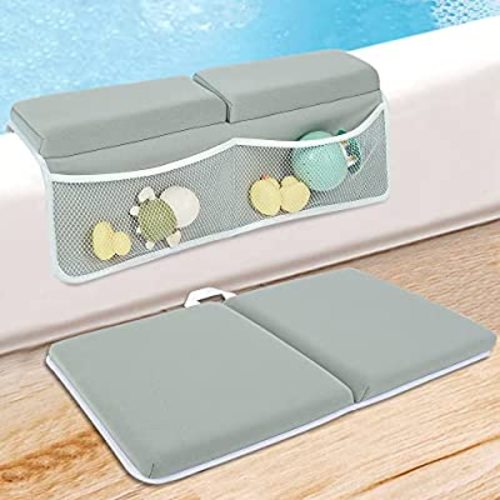 YGLOLRAME Baby Bathtub Bath Kneeler and Elbow Rest Pad with Toy Organizer Pockets Thickened Bath Kneeling Pad for Baby Toddler Bathing Mat Parents Quick Drying, Foldable, Non-Slip Grey