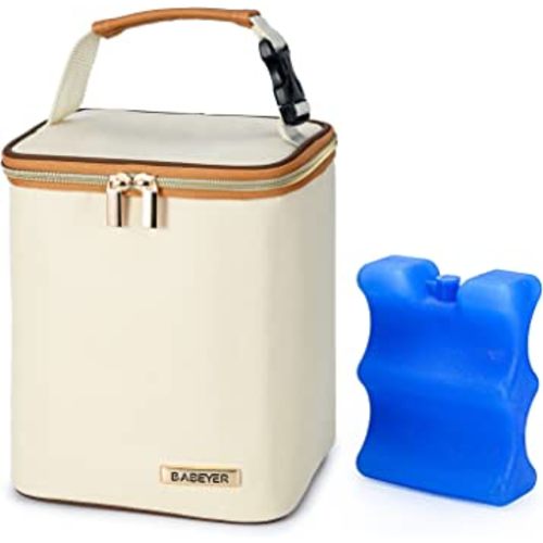 BABEYER Breast Milk Cooler Bag with Ice Pack Fits 4 Baby Bottles Up to 9 Ounce, Baby Bottle Bag Great for Nursing Mom Daycare