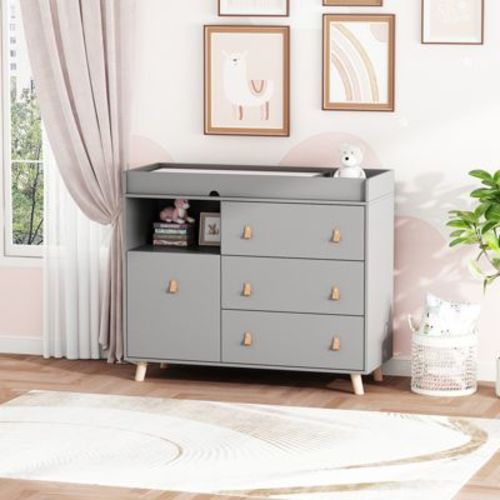 4-Drawer Brown Kids Low Dresser Storage Organizer