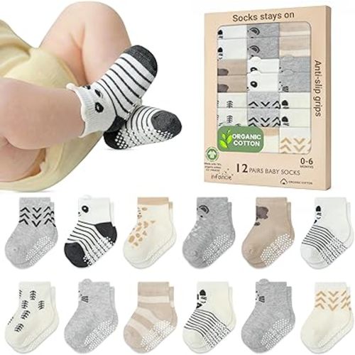 Organic Cotton GOTS Certified Infant Socks 12 Pair - Soft and Comfortable Infant Socks 0-6 Months, Premium Boys Cotton Socks, Gift for Newborn Boys