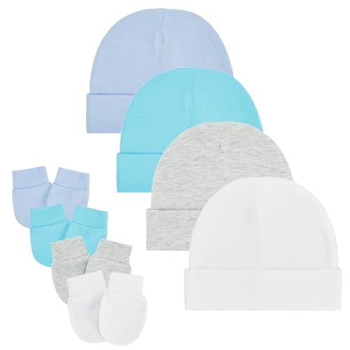 Zando Baby Hats and Mittens Unisex Infant Beanie Caps Newborn Hospital Hat with Scratch Mitten Set for Baby Boys Grils Hats
