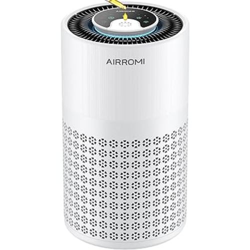 AIRROMI Air Purifier for Bedroom with HEPA 3-in-1 Filter, Pet Air Purifier for Home Cat Pee Smell, Covers Upto 990 Ft², Quiet 360° intake Air Cleaner for pet hair,allergies,Dust,Smoke A2001 White