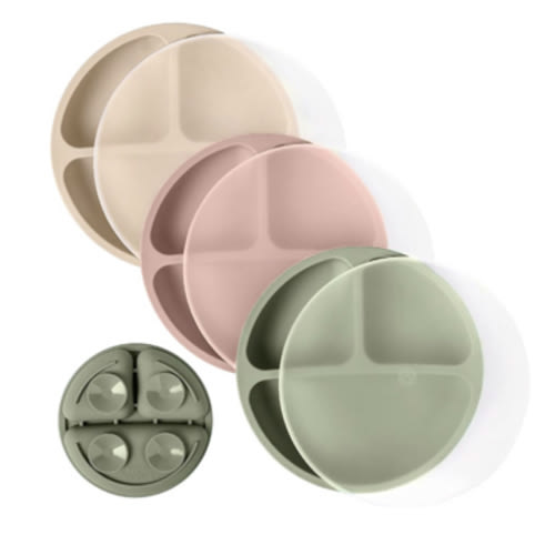 WeeSprout Suction Plates with Lids for Babies & Toddlers - 100% Silicone, Dinnerware Stays Put, Divided Design for Picky Eaters, Microwave & Dishwasher Friendly, 3 Pack
