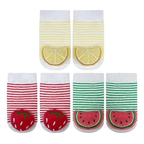 Baby Rattle Socks, Cotton Booties, Gift Set for 0-6Months(Strawberry)