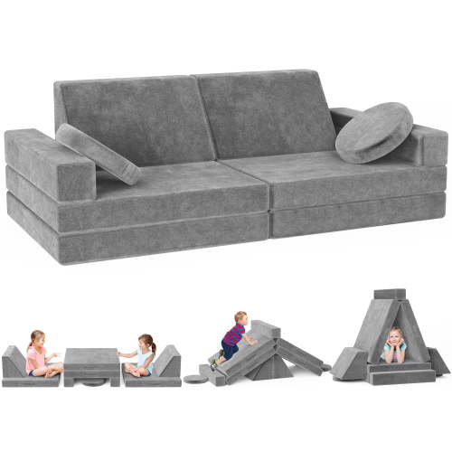 babyeap 10 PCS Customizable Kids Play Foam Couch, Multifunctional Modular Sofa Couch,Kids Toddler Couch,Convertible Foam and Floor Cushion for Boys and Girls,Gray