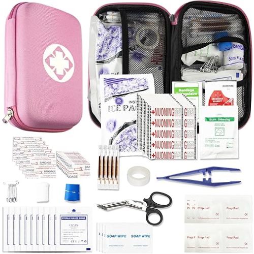 274PCS Travel First Aid Kit Supplies for Business, Emergency Backpacking Essentials Items Trauma First Aid Survival Kits for Outdoor Adventure, Pink Monoki