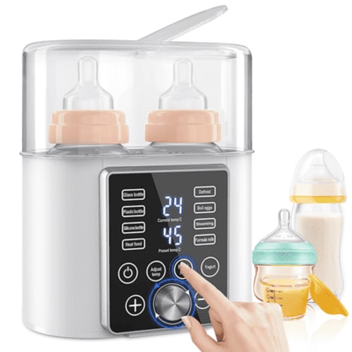 Baby Bottle Warmer, 12-in-1 Babies Fast Bottle Milk Warmer, Double Food Heater Defrost BPA-Free With Twins, LCD Display, Timer & 24H Temperature Control for Breastmilk & Formula